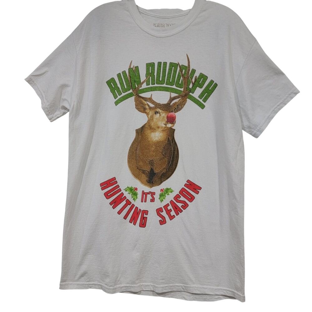 Classic Teaze Medium Run Rudolph It's Hunting Season Christmas Tshirt Festive